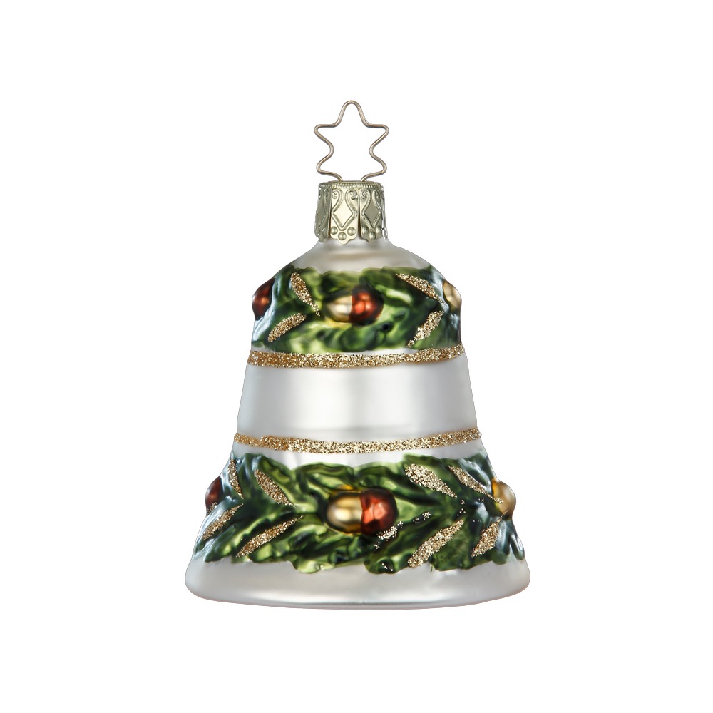 Inge Glas Christbaumkugel Glocke WALDKLANG, ca. 7,5 cm , Sonniger Herbsttag, mit Eicheln 