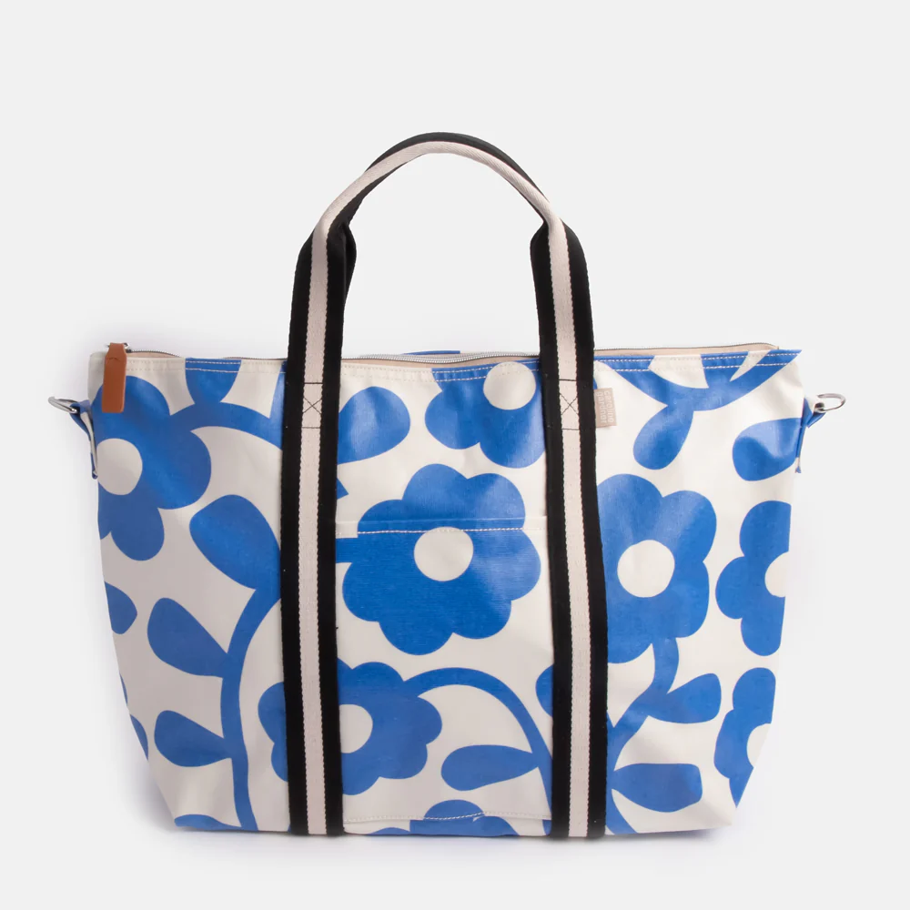 Caroline Gardner Blue Mono Flower Weekend Bag