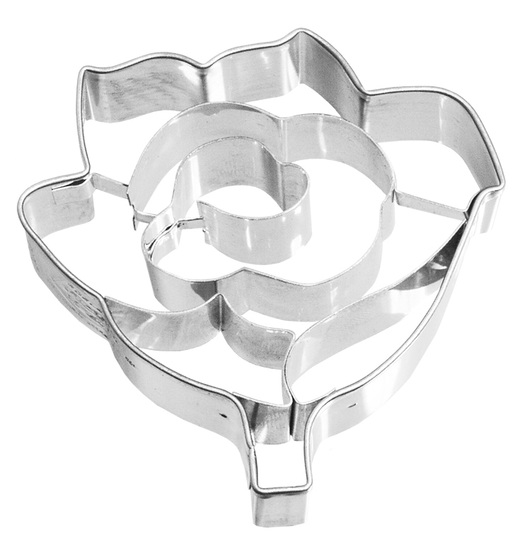 Ausstecherle Rose  6 cm Edelstahl von Birkmann, mit Innenprägung, Prägeausstecher, Ausstechform   