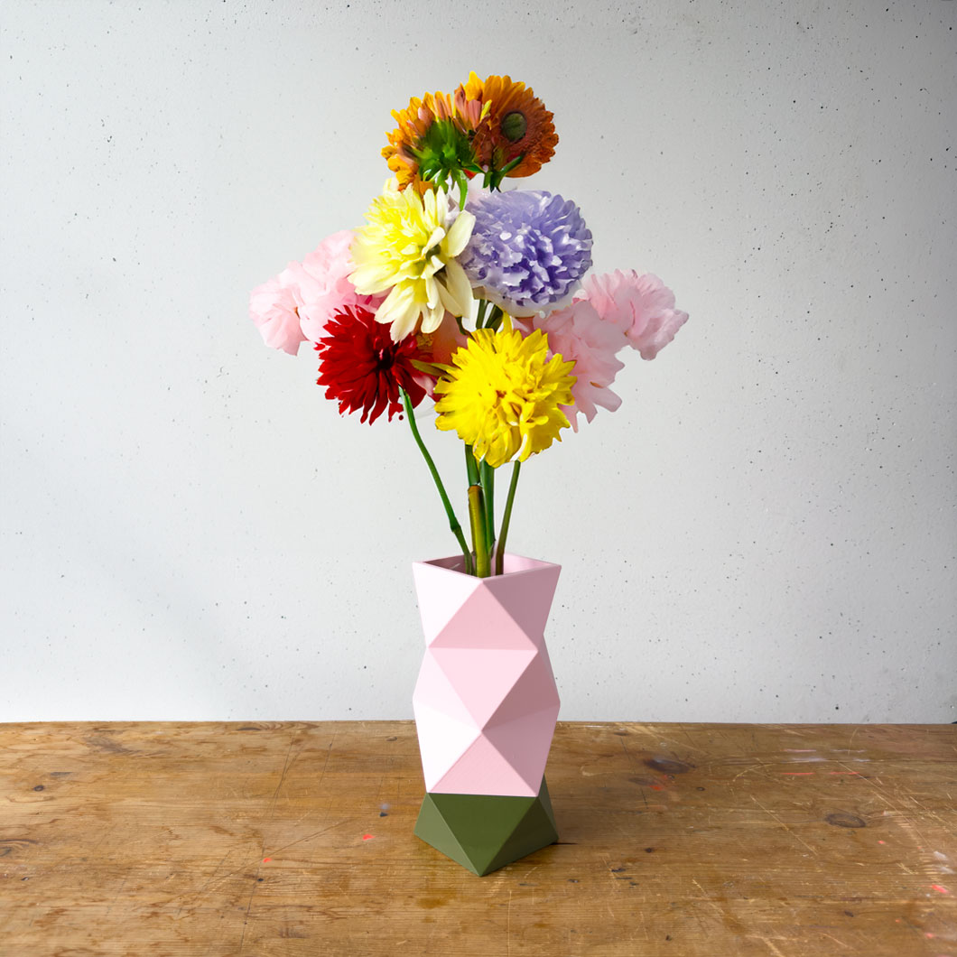 Origami Vase L Forest Green - Peach Pastel, ca. 10 x 20 cm, Bio-Kunststoff  