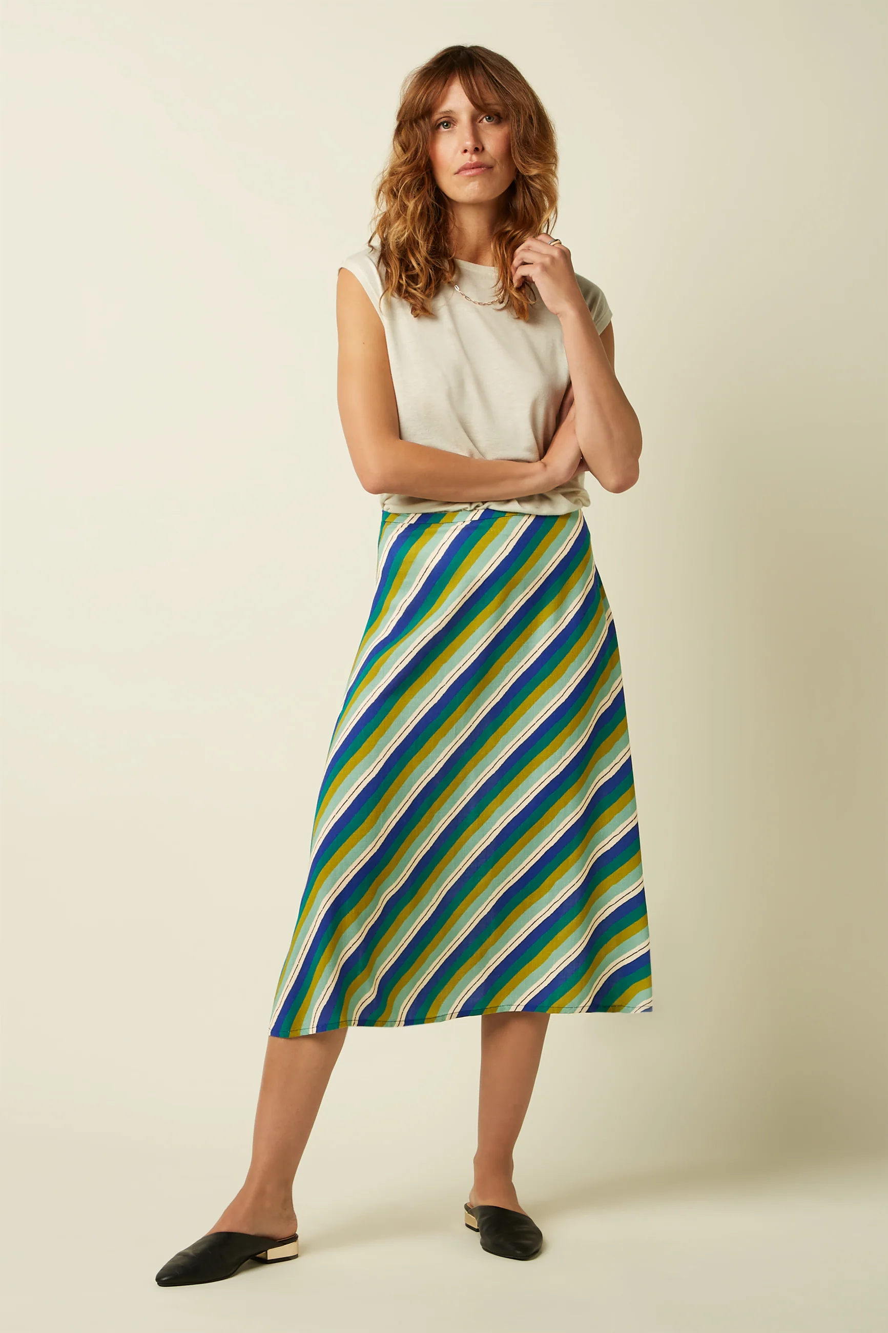 King Louie Juno Midi Skirt Cliff, Farbe Mazarine - Cliff, mittellanger Rock
