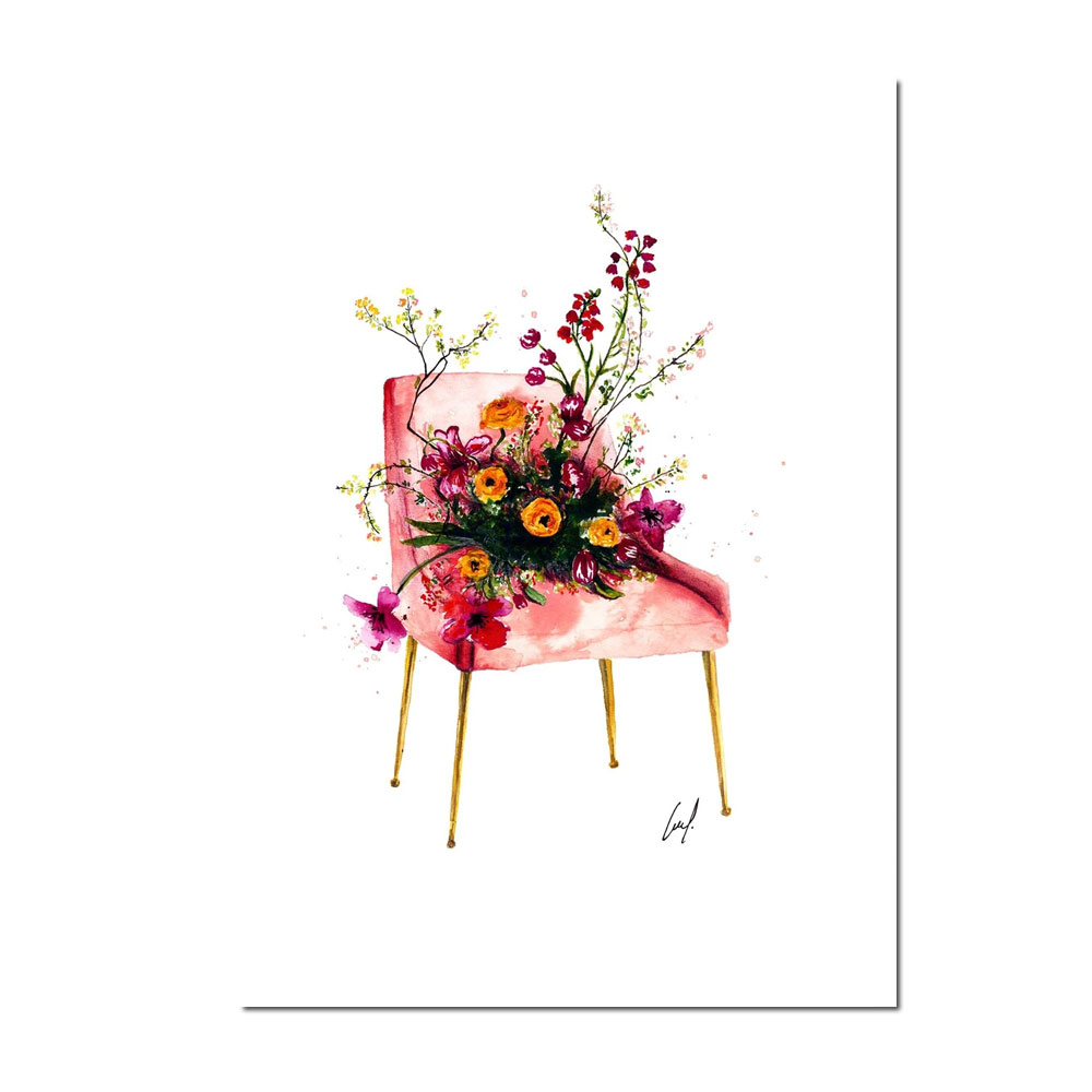Leo la Douce Postkarte – FLOWER CHAIR von Leo la Douce, Stuhl, Sessel, Blumen