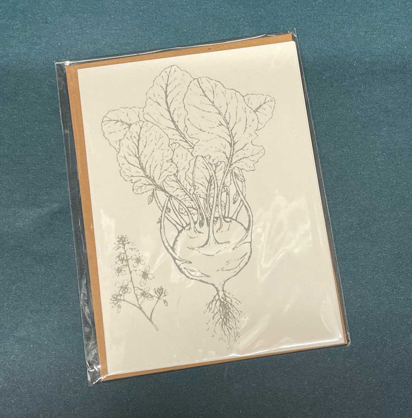 Dorothee Lehnen Briefkarte klein "Kohlrabi", handgedruckt