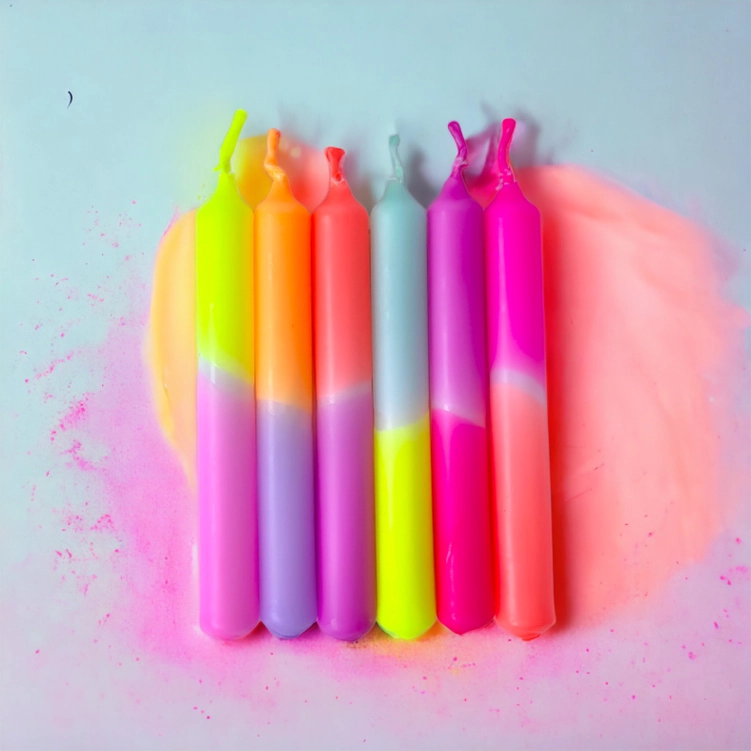 Neon Kerzen "Dip Dye Konfetti * Farbstrauß" 6er Set von Pink Stories, Baumkerzen