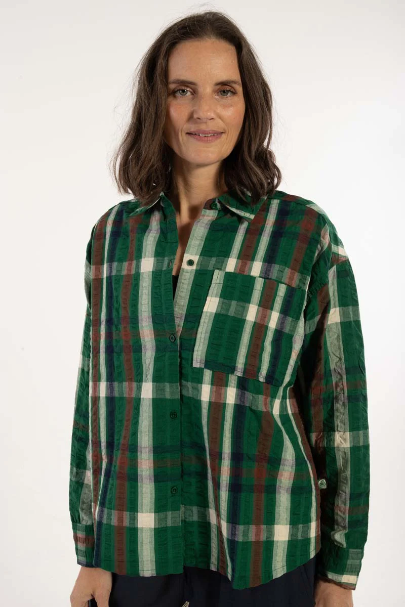 % Danefae Danethyme Seersucker Hemd Dk Pine CHECK