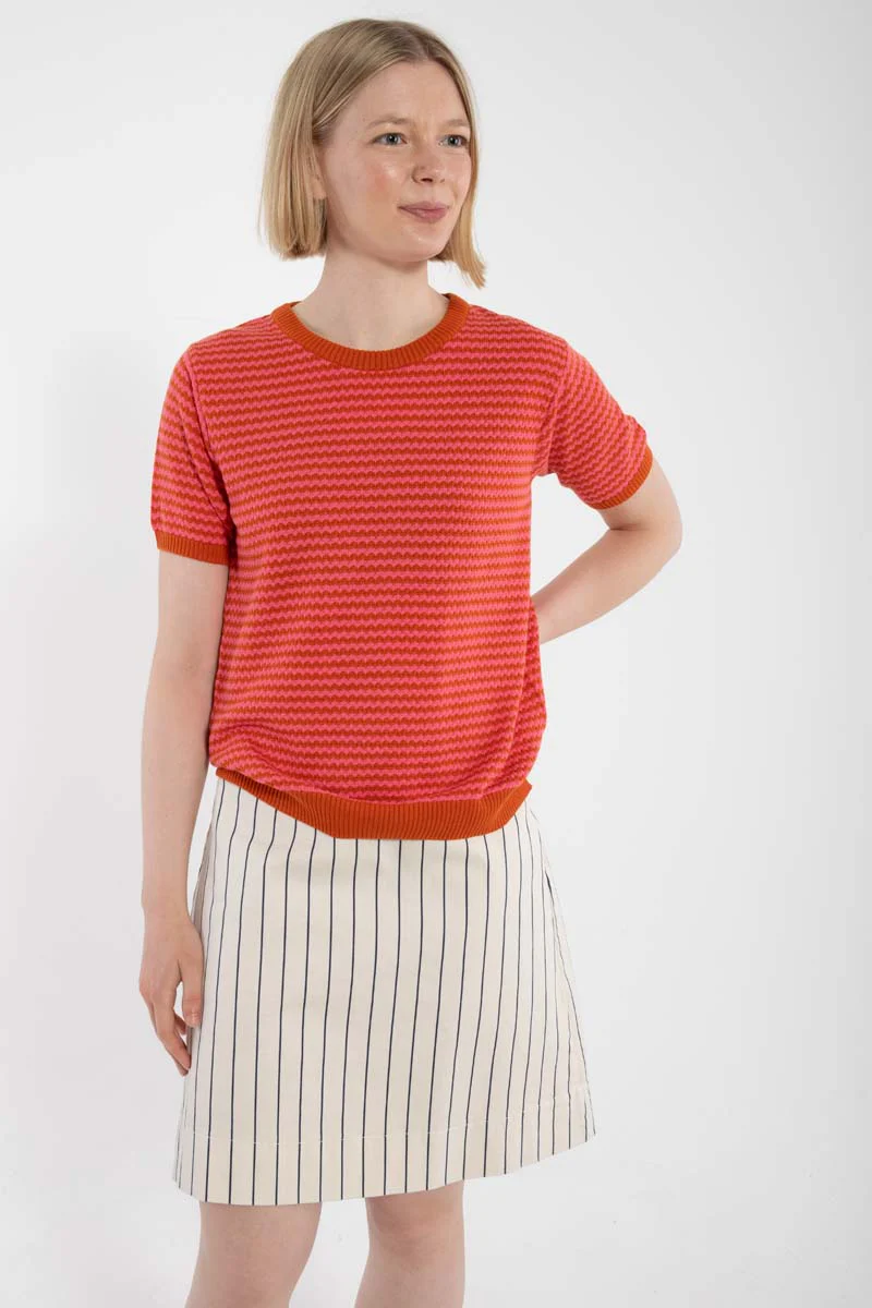 Danefae Danesilver Pearl Knit Sweater Tee Rust/Bright Pink, Strick-T-Shirt