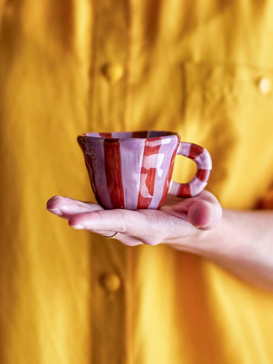 Nini Tasse, Rose gestreift, Steingut von Bloomingville, D7,5xH5 cm, handbemalt 