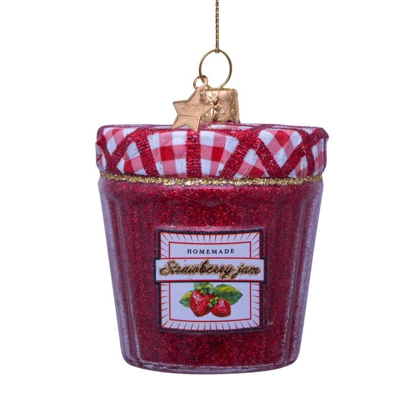 Weihnachtsanhänger Erdbeer Marmelade, Rot, Glas,  H. ca.7 cm , Ornament glass red strawberry jam jar H7cm