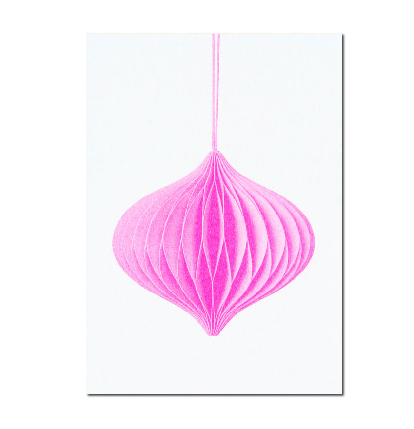 Herr und Frau Rio Postkarte XMAS Schmuck Pink , Risographie Postkarte Weihnachten