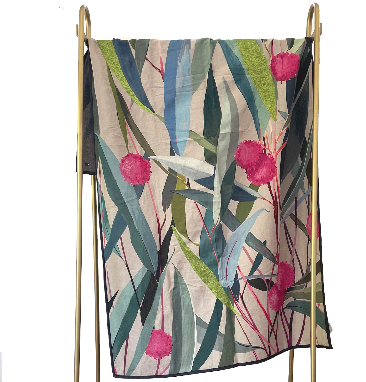 Plaid Cyra Halbleinen, ca.  100x180 cm, Wundervoll bemalt und bestickt, Natur-Bunt