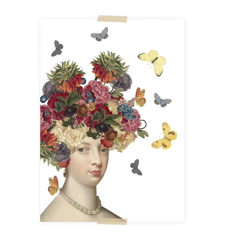 Lylies Postkarte Collage Museumssammlung - Dame und Blumenhaar von Lylies