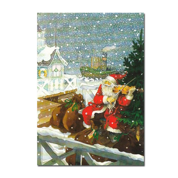 Postkarte Inge Löök "Weihnachtsmann mit Geige "  Löök Postkarte Weihnachten