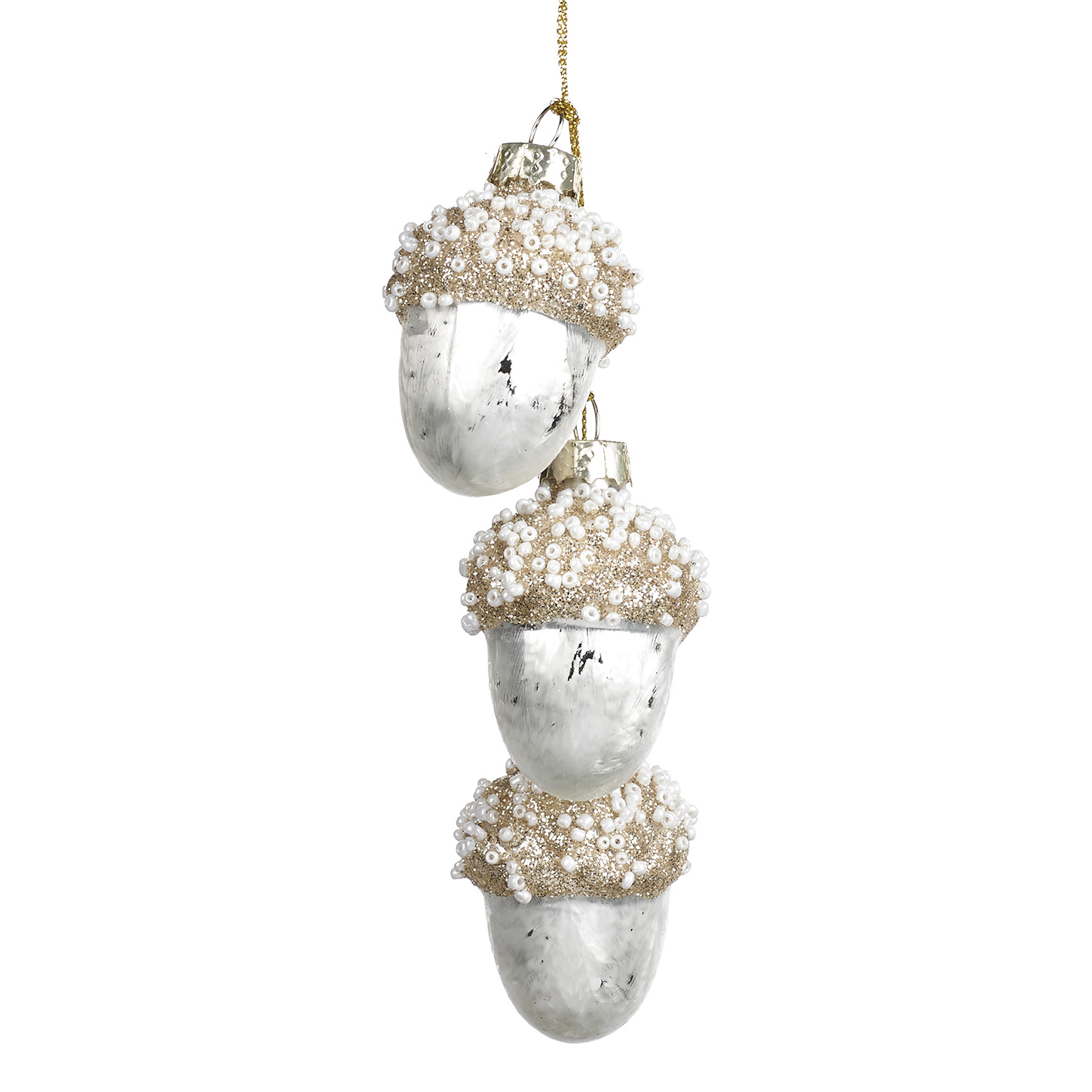Christbaumanhänger Eicheln weiß mit Glitter, ca. 5,5 cm, Weihnachtskugel  