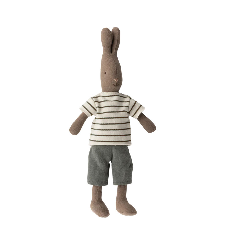Maileg Kaninchen Größe 2, Braun - Gestreifte Bluse und Hose,  ca. 29 cm 