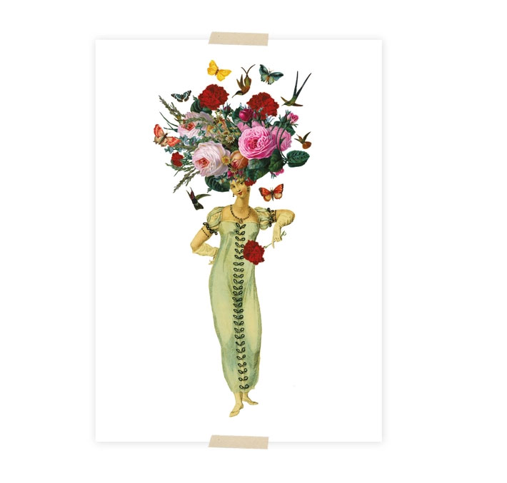 Lylies Postkarte Collage Damen mit Blumenmuster von Lylies