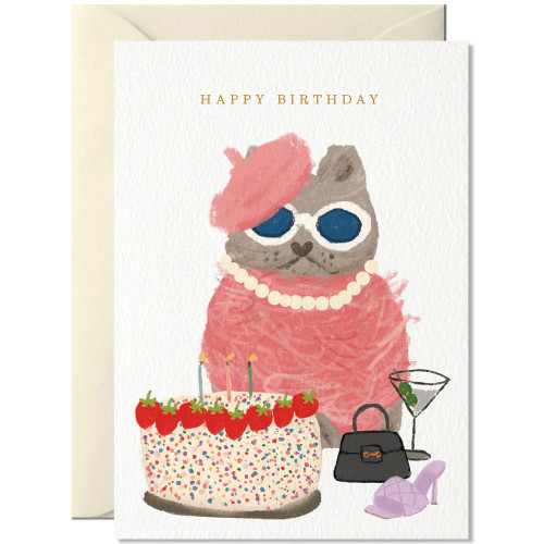 Nelly Castro Doppelkarte " Happy Birthday" , Katze, Geburtstagskarte 