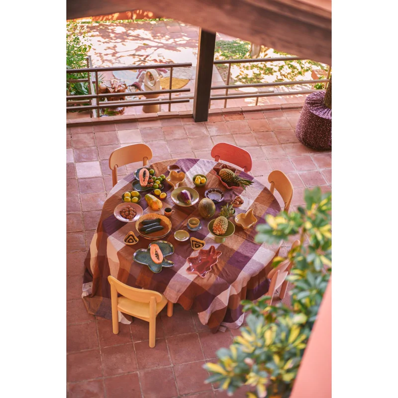 HKliving Vida Check Tischdecke amber/burgundy, 140x220cm