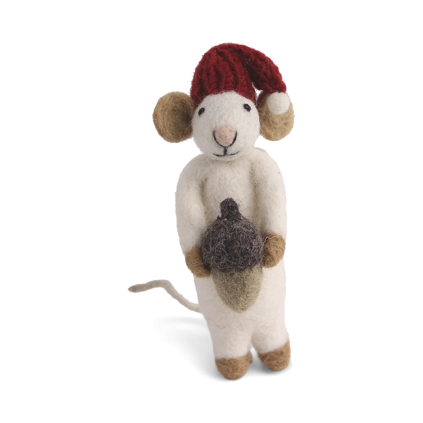 Gry & Sif Filz Weihnachtsmaus mit Eichel,  ca.12 cm, White Mouse with Acorn