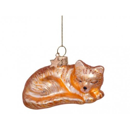 Weihnachtskugel Katze schlafend, Glas, Höhe ca. 3,5 cm