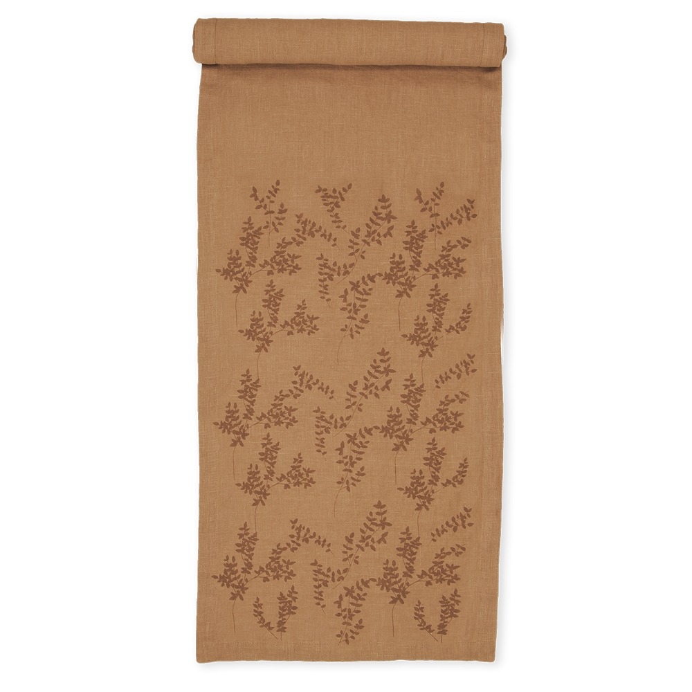 Tischläufer Leinen Foliage, handbedruckt ca. 150x40cm,brownsugar/ sierra von Dorothee Lehnen     
