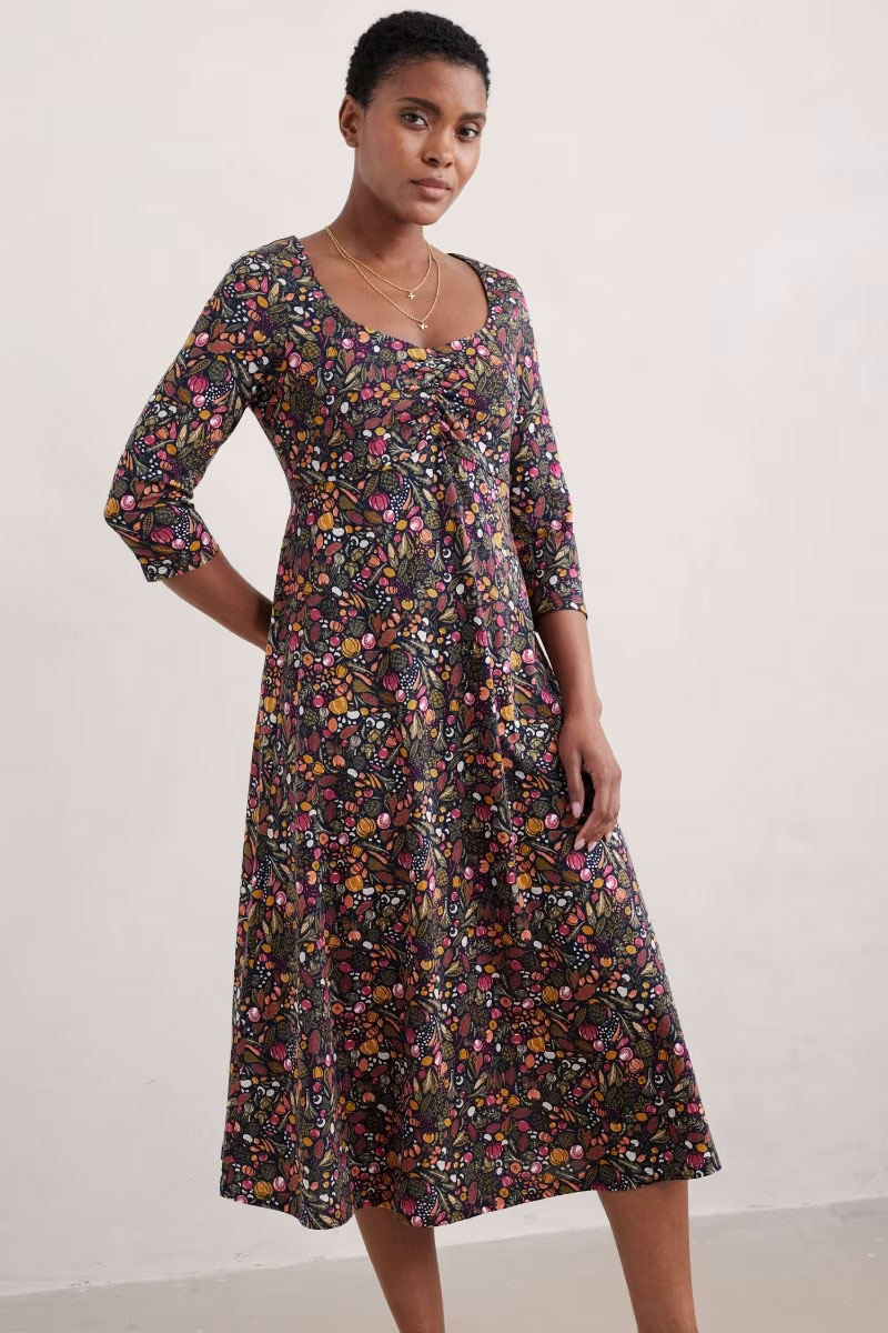 % SEASALT CORNWALL Kleid Secret Cove 3/4 Sleeve Midi Dress, Farbe: Garden Harvest Maritime %