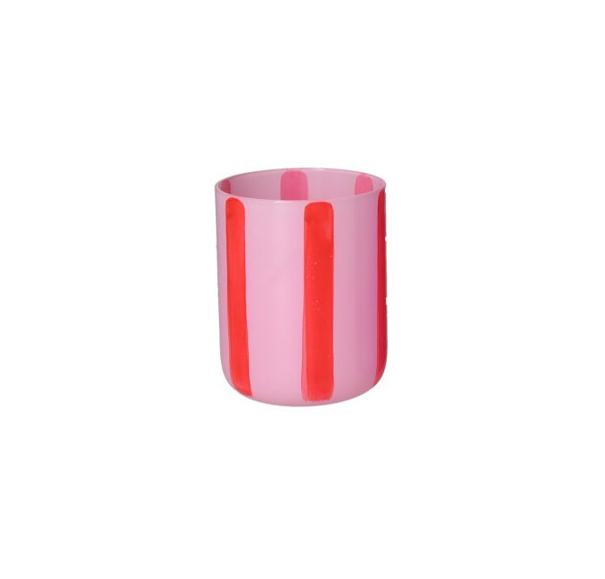 Linea Teelicht Pink, Streifen, ca. 8 x 10,5 cm, Glas