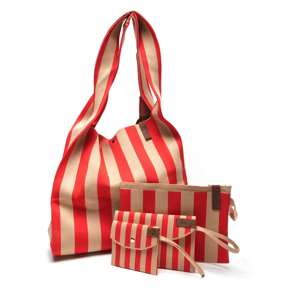 LOT83 Shopper Lois 28, Streifen Hellrot-Creme, ca.  45 x 35 cm 