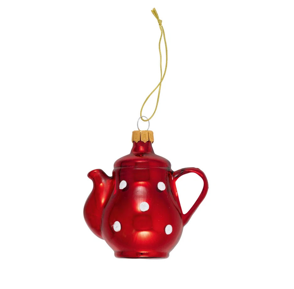 GreenGate Christbaumanhänger „Teekanne“ mit Punkten, Glas, ca. 8 x 5 x 6 cm