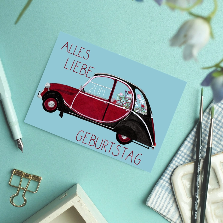Postkarte  2CV , Geburtstag von Wonder Of Today 