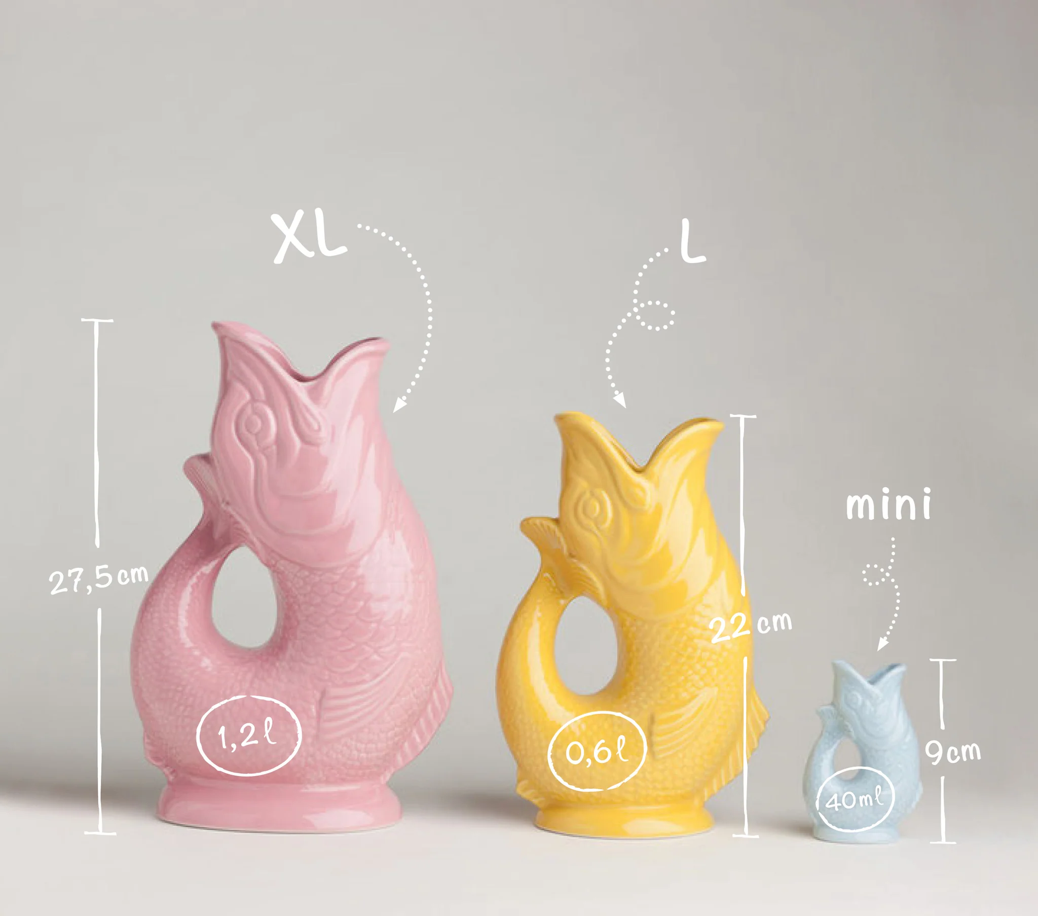 Gluckigluck  Fisch Karaffe/ Vase L Sand Matt ca. 0,7 L, Höhe ca. 22 cm  