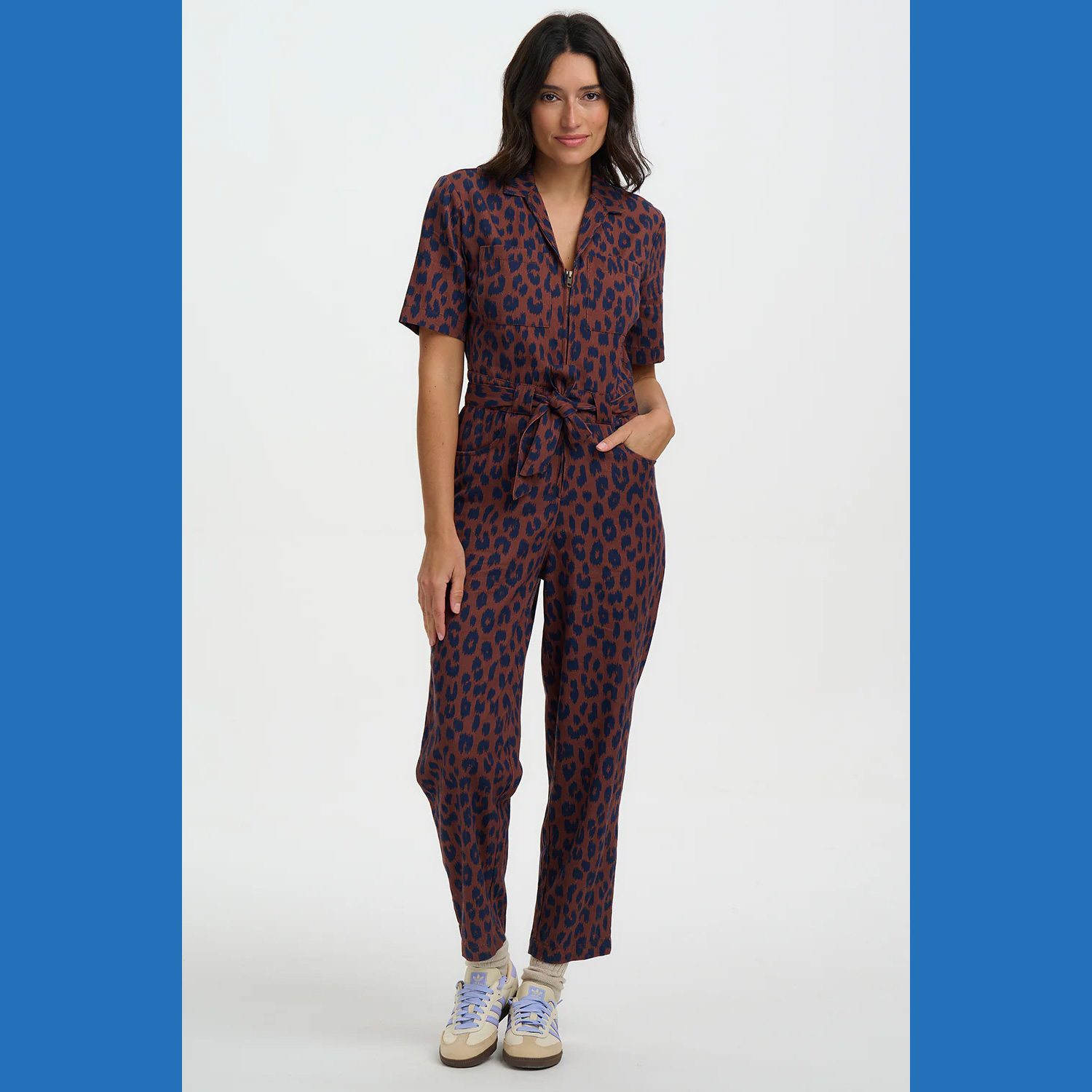 % Sugarhill Brighton Meredith Boilersuit - Rust/Navy, Ikat Leopard von sugarhill BRIGHTON