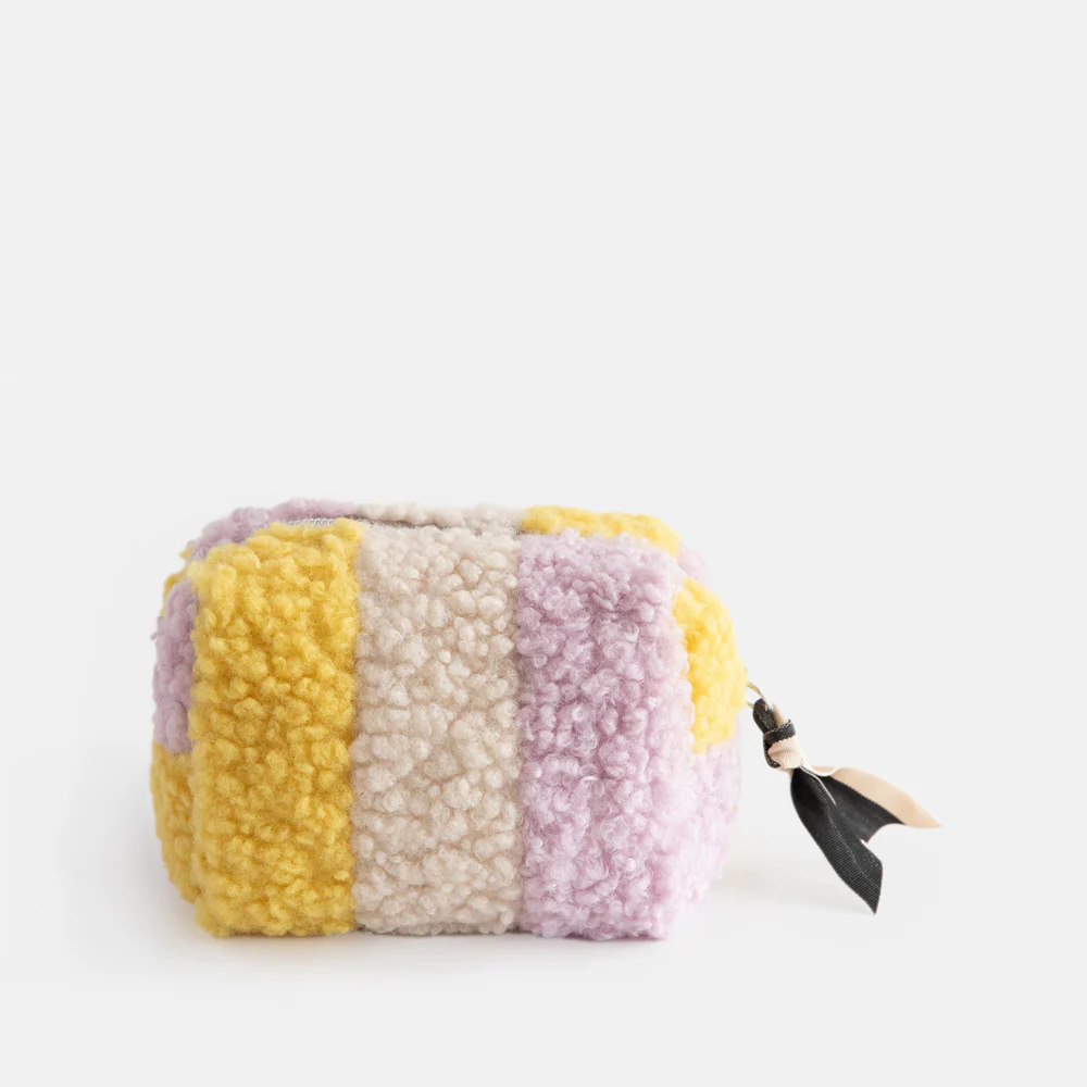 Caroline Gardner Multi Stripe Borg Mini Cube Cosmetic Bag , Kosmetiktasche , Teddyplüsch