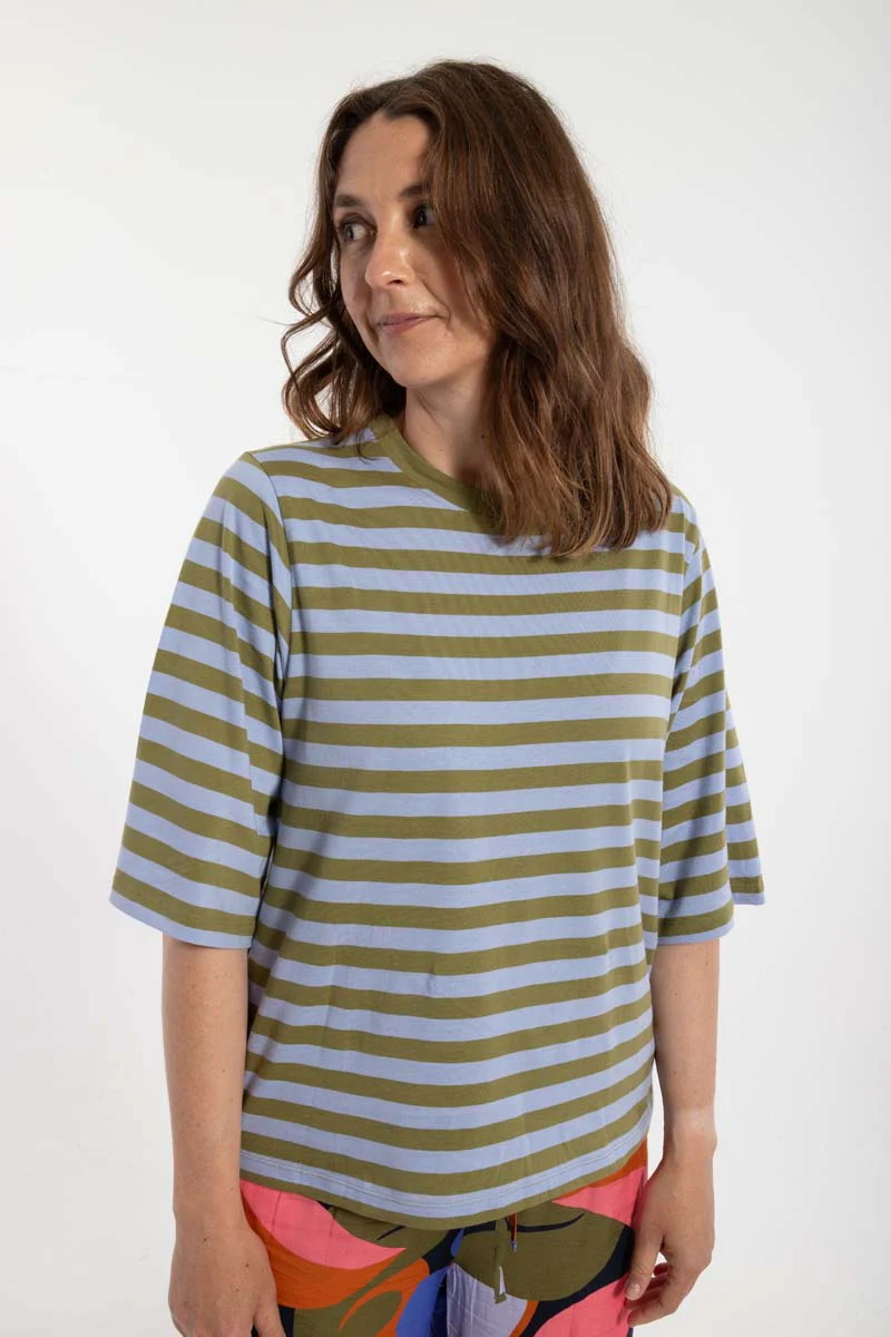 Danefae Danebasic Glad Tee Olive/Lilla, T-Shirt Streifen Oliv-Lila