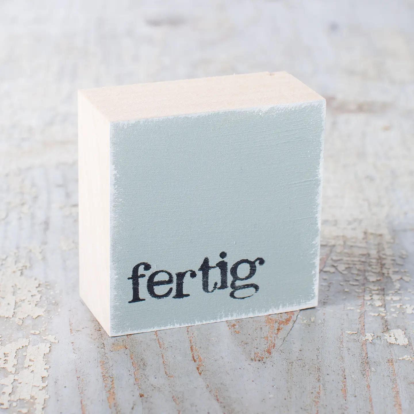 Textplatte "fertig" grau von iopla , 6 x 6 cm 