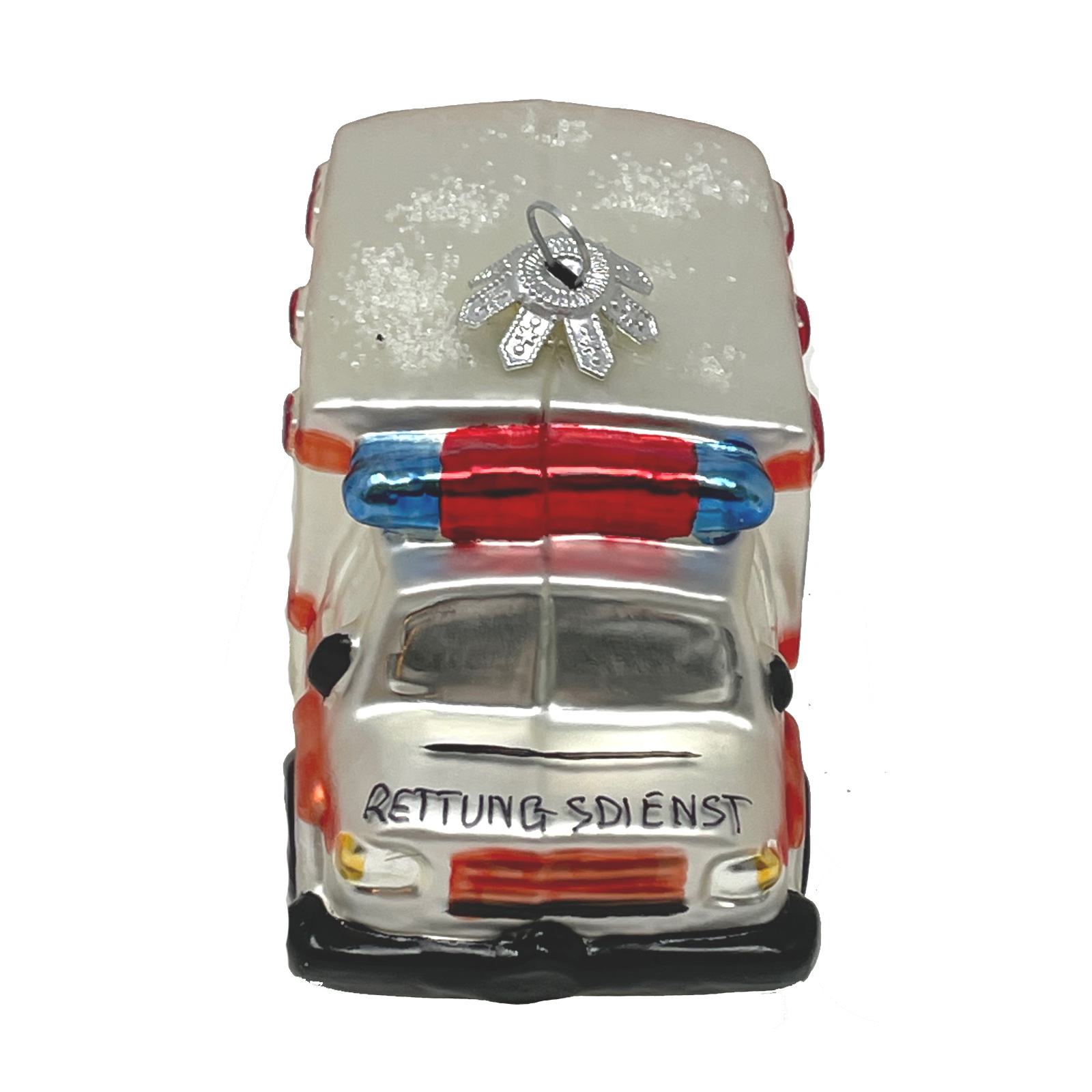 Christbaumschmuck Krankenwagen, Rettungsdienst, ca. 5,5 x 10 cm von Oberfränkische Glasmanufaktur, Glas