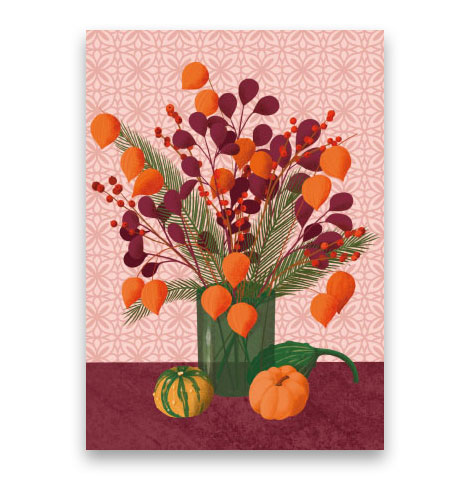 Postkarte Lantern Flowers Bouquet von Toni Starck , Herbst
