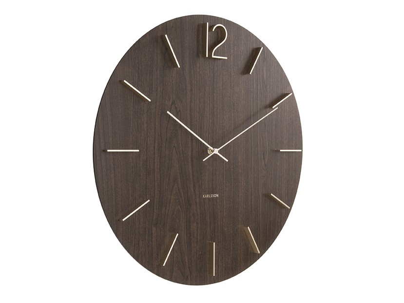 % Wanduhr MEEK, Dunkles Holz, D.  ca. 50 cm , Ziffernblatt Messing, Uhr