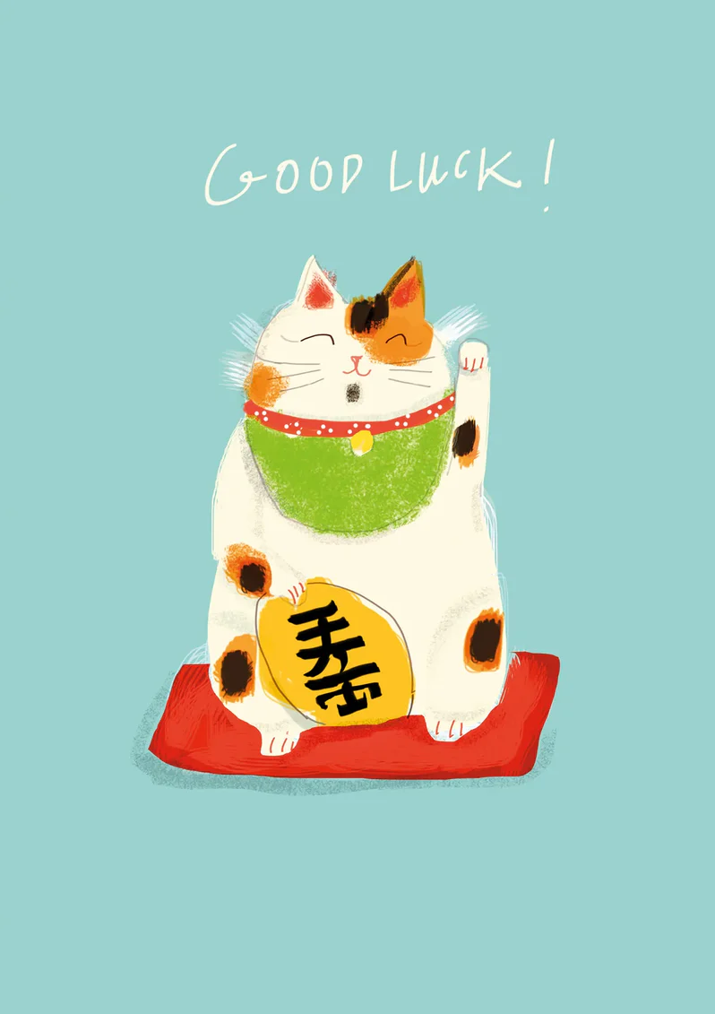 Grußkarte Good Luck!  Glückskatze von ART PRESS , The Dancing Cat