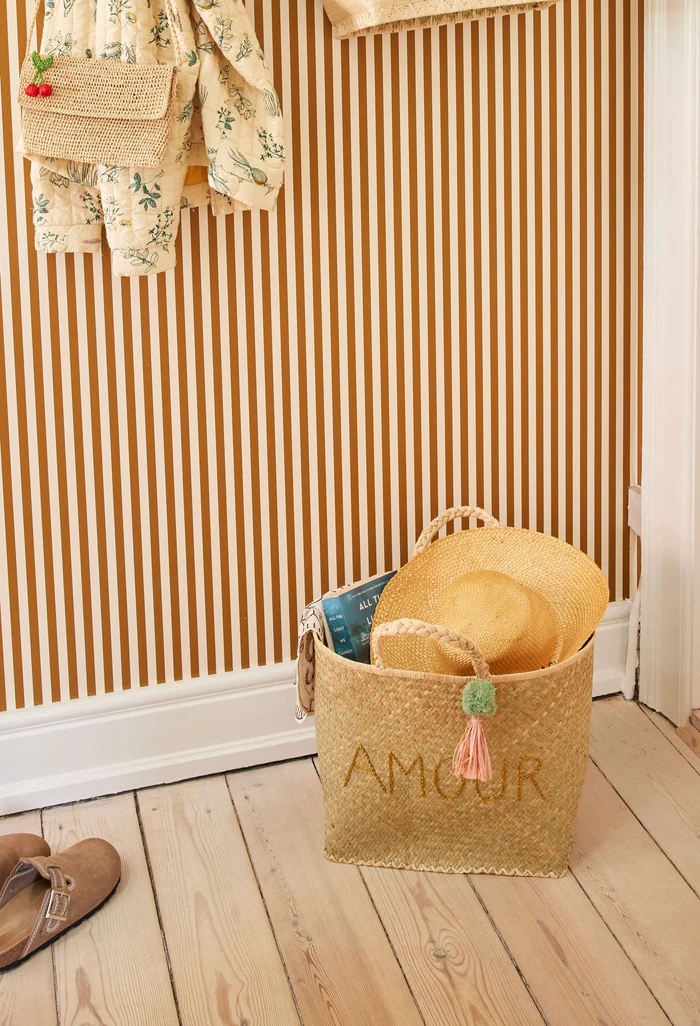 Rice Korbtasche AMOUR, Raffia Tasche natur, Raffia Bag with AMOUR and Tassel