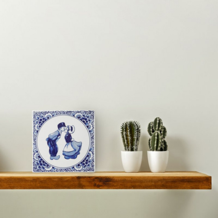 Kachel/ Fliese Küssendes Paar, ca. 13x13 cm von Heinen Delfts Blauw, Holland, Niederlande 