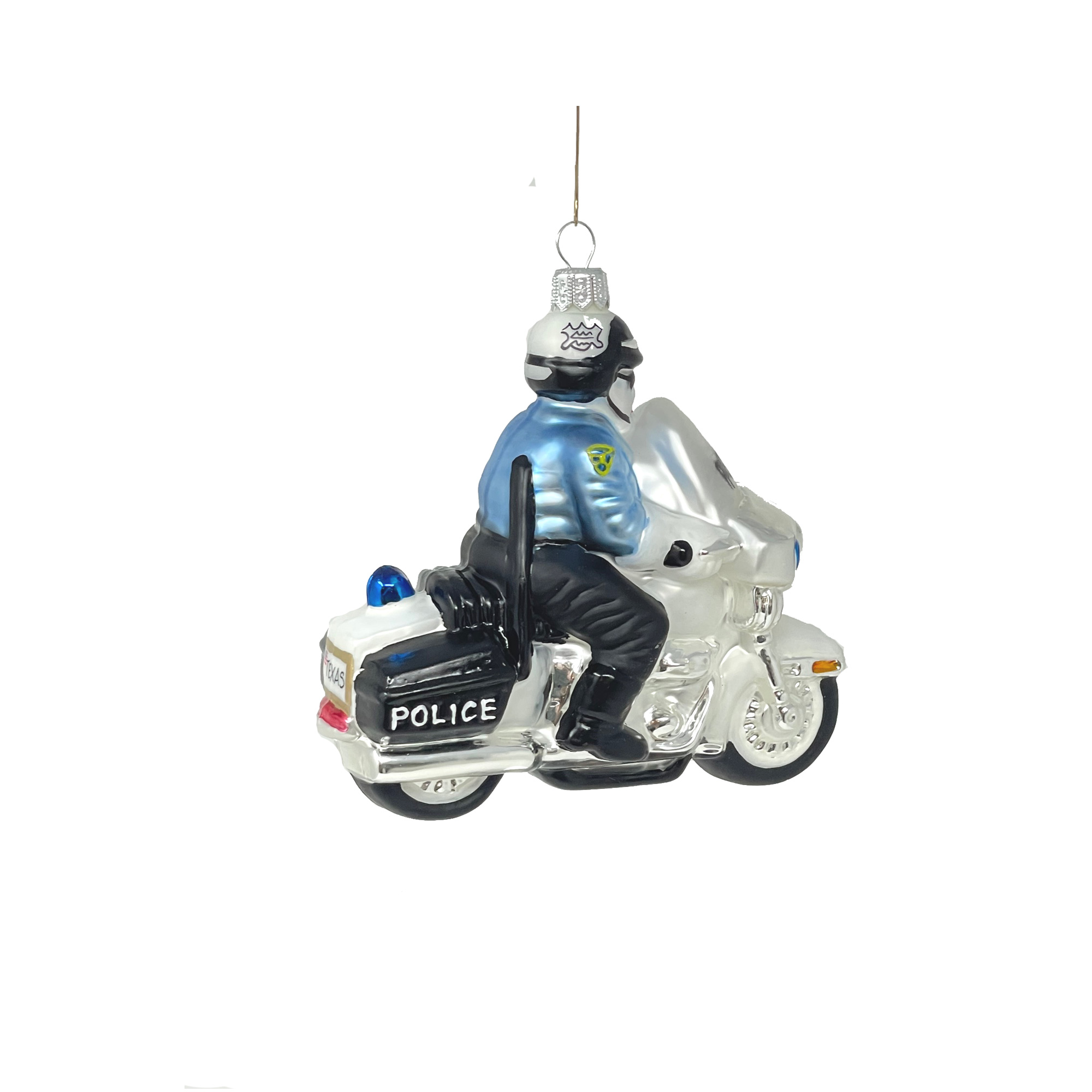Christbaumschmuck Polizei-Motorrad " Harley", ca. 10 cm von Oberfränkische Glasmanufaktur, Glas