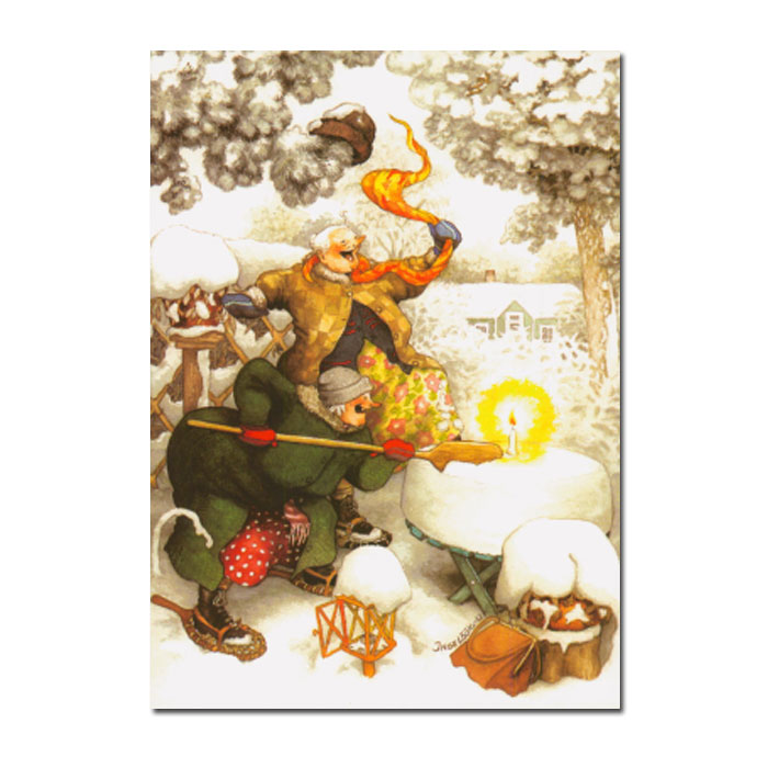 Postkarte Inge Löök "Frauen und Kerze im Schnee "  Löök Postkarte, Weiber, Freundschaft, Winter