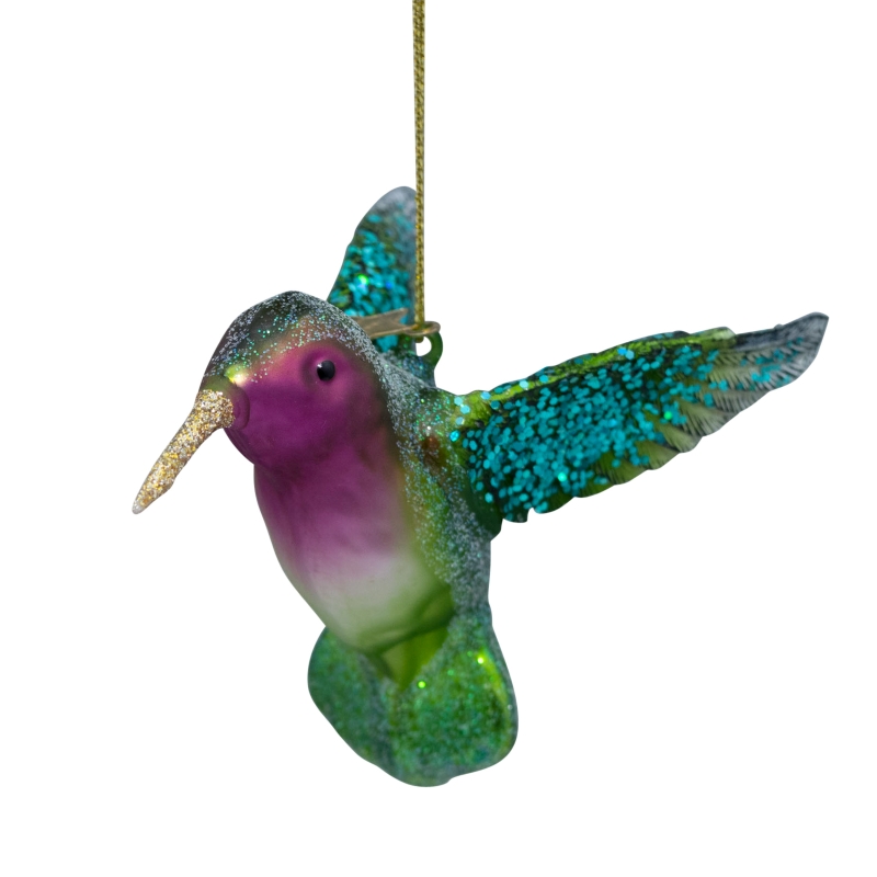 Weihnachtskugel Kolibri Grün/ Violett, ca. 8 cm, Glas, green/purple hummingbird von Vondels