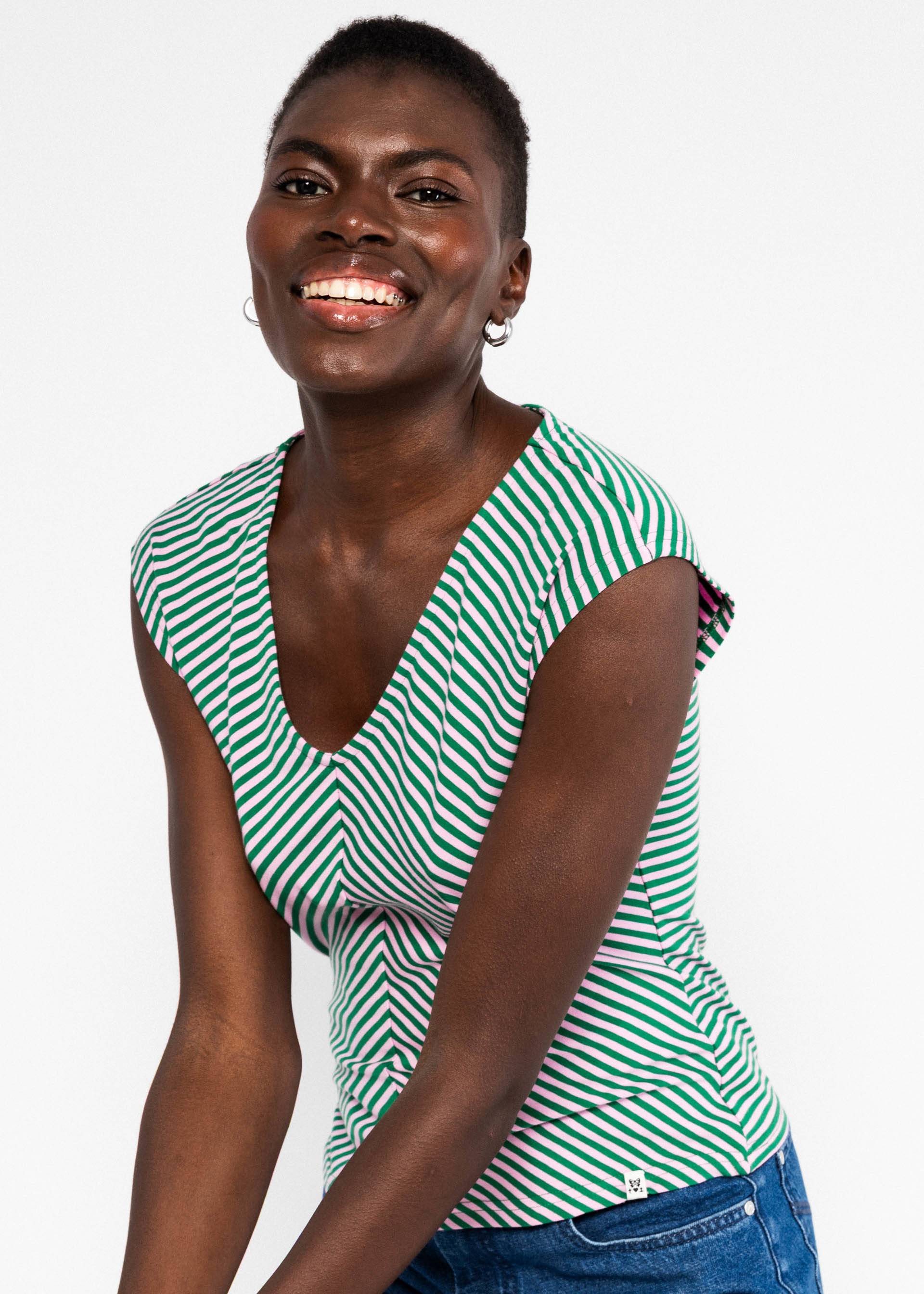 Blutsgeschwister Top Vintage V-Neck- green viva el sol! stripe