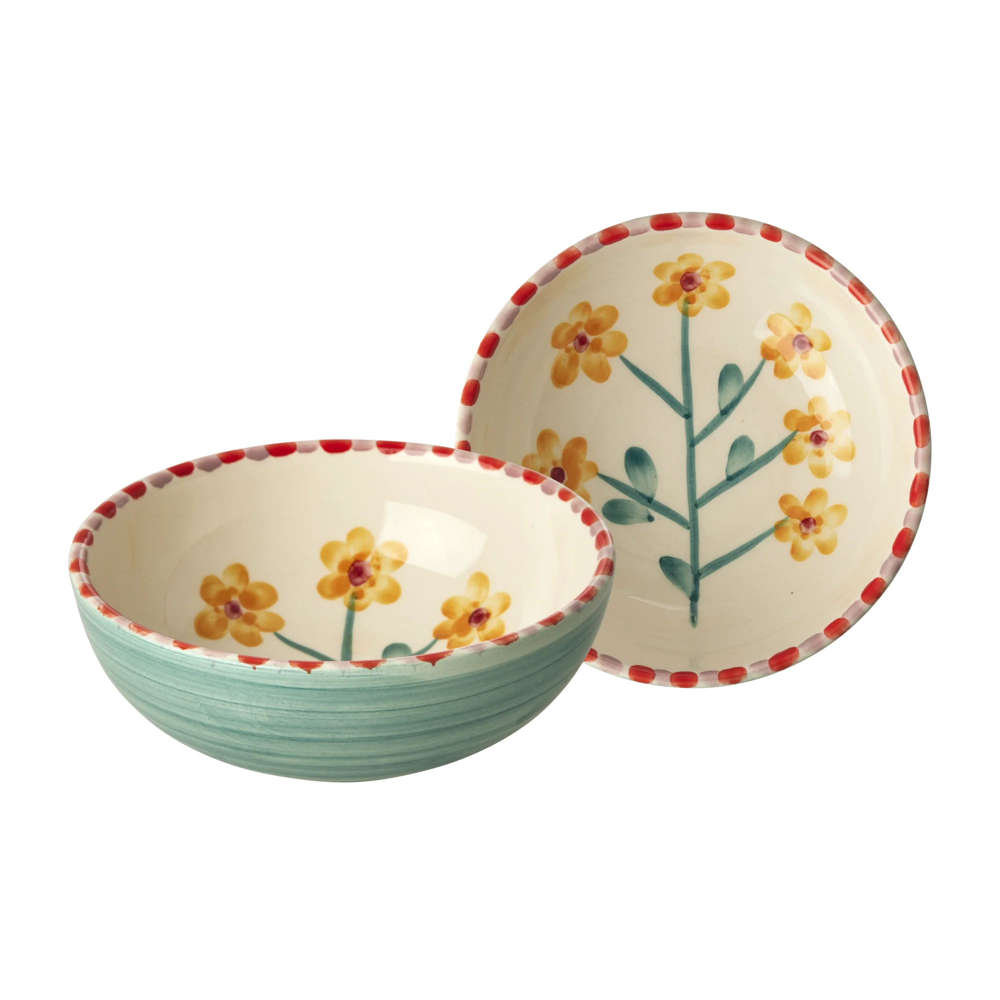 Rice Schale Yellow Flower, Keramik Schüssel - Jade - Hand-painted Yellow Flower, D. ca. 13,4 cm