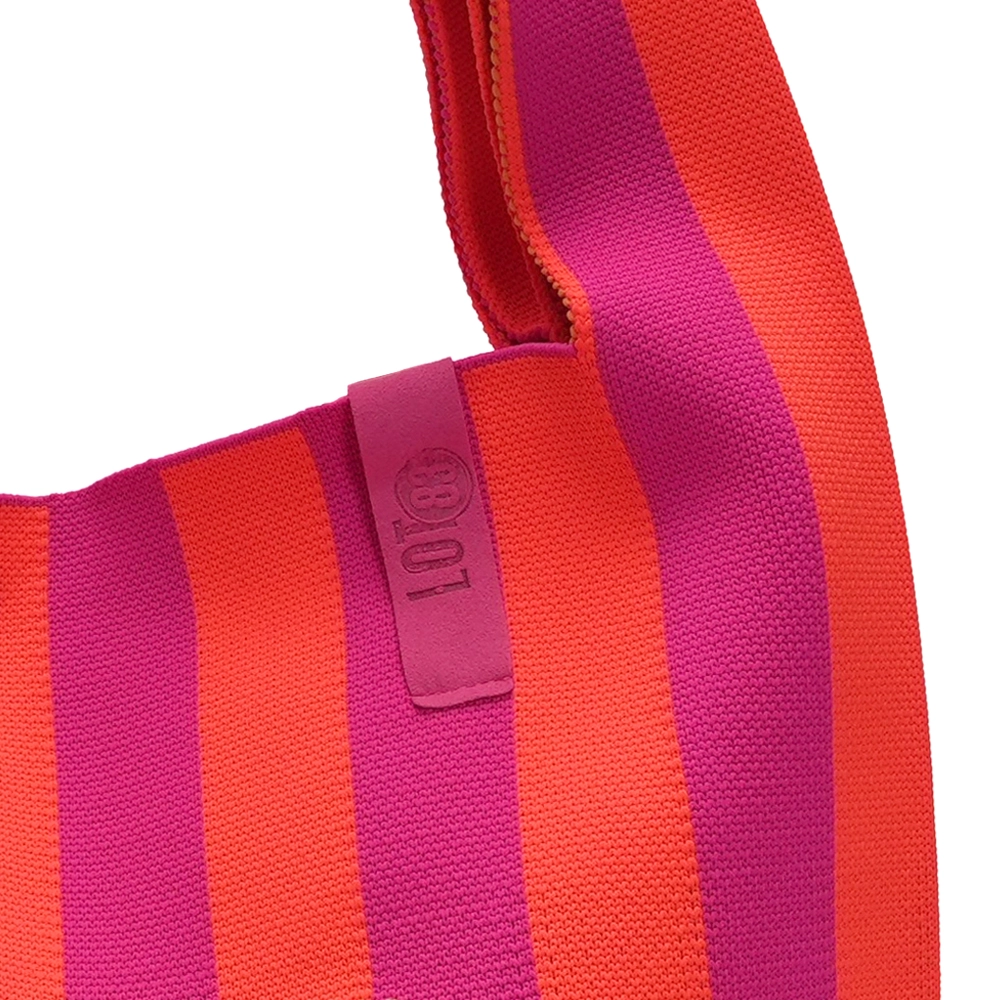 LOT83 Shopper Rebell Loïs 01, Croissant, Streifen Magenta-Hellrot, ca.  45 x 35 cm