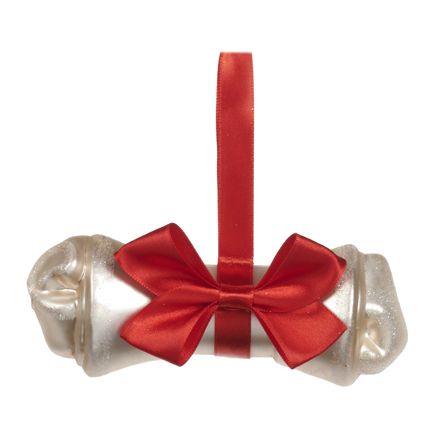  Weihnachtskugel Hundeknochen mit Roter Schleife, Glas,  D. ca. 13 cm