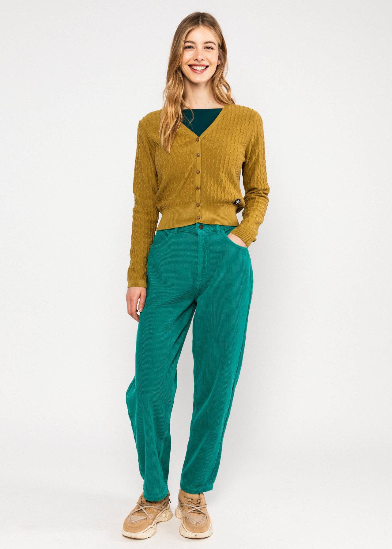 Blutsgeschwister Cardigan Save the World, folklore light yellow