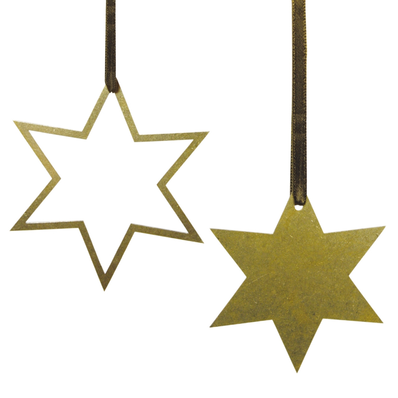 Raumgestalt Sterne aus Messing an weisser Schnur , im Umschlag
