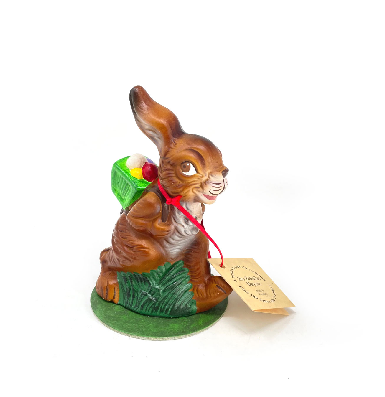 Ino Schaller Hase laufend mit grünem Korb und Eiern, Nostalgie Osterhase von Ino Schaller , Ostern, ca. 12 cm  